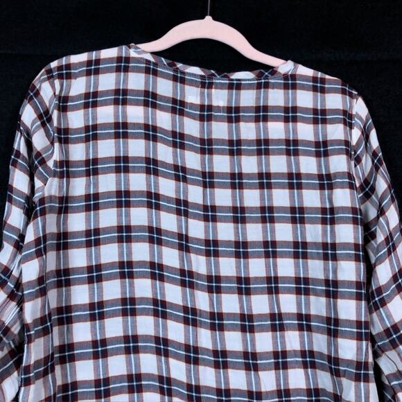 Ann Taylor LOFT Womens Shirt White Multicolored Plaid Roll Tab Lightweight Small - Picture 11 of 12